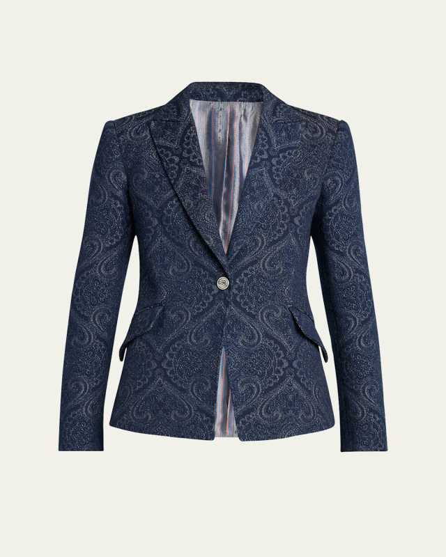 Paisley-Print Denim Blazer